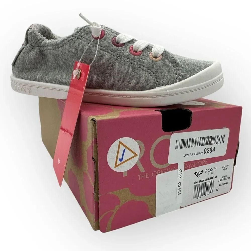 NWT Roxy Kids RG Bayshore III Textile Lace Up Sneaker Shoes Gray Size 12